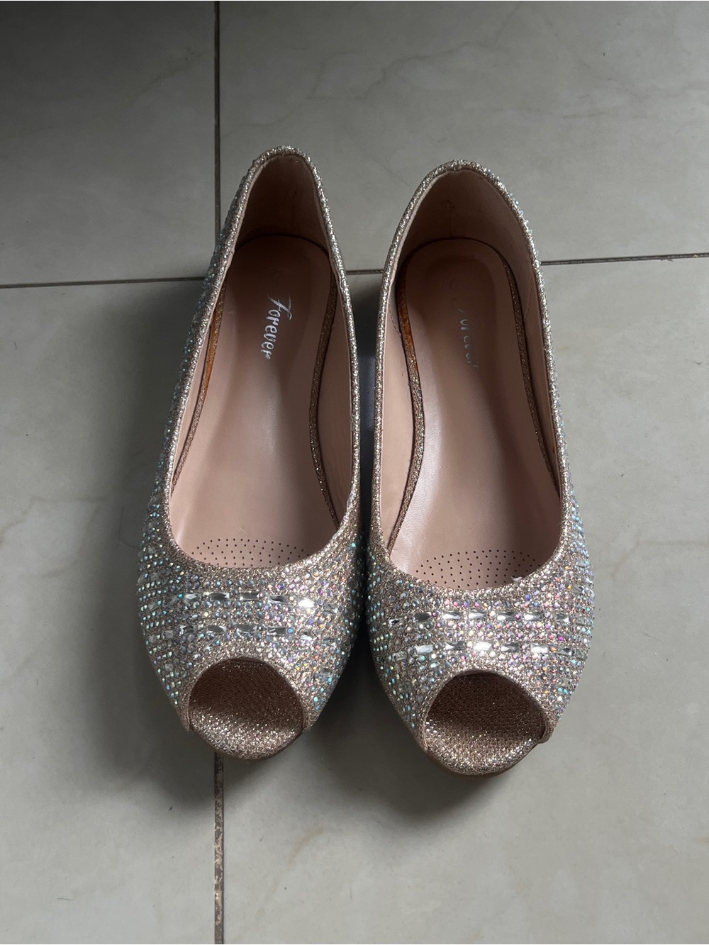 Forever Rhinestone Peep-Toe Flats | Women’s 7.5